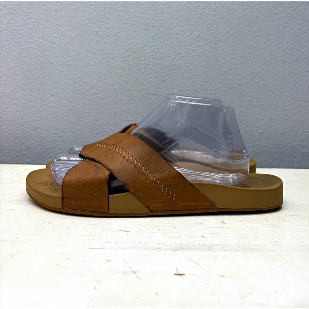 OluKai Brown Leather Kipe'a Olu Slide Sandals Size 10